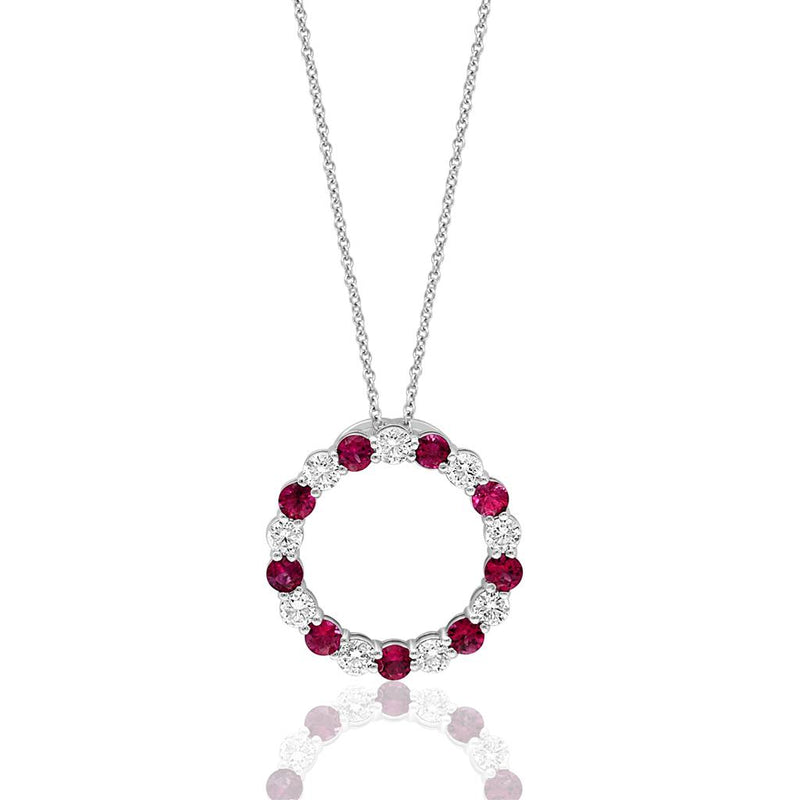 Davis Classics 14k White Gold Open Circle Ruby and Diamond Pendant Necklace