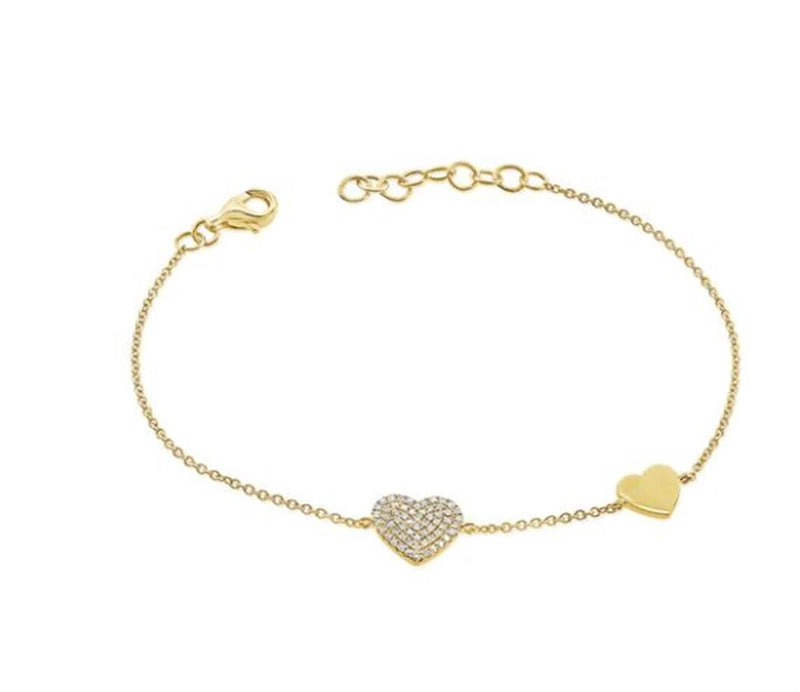 Davis Classics 14k Yellow Gold Double Heart Station Diamond Chain Bracelet