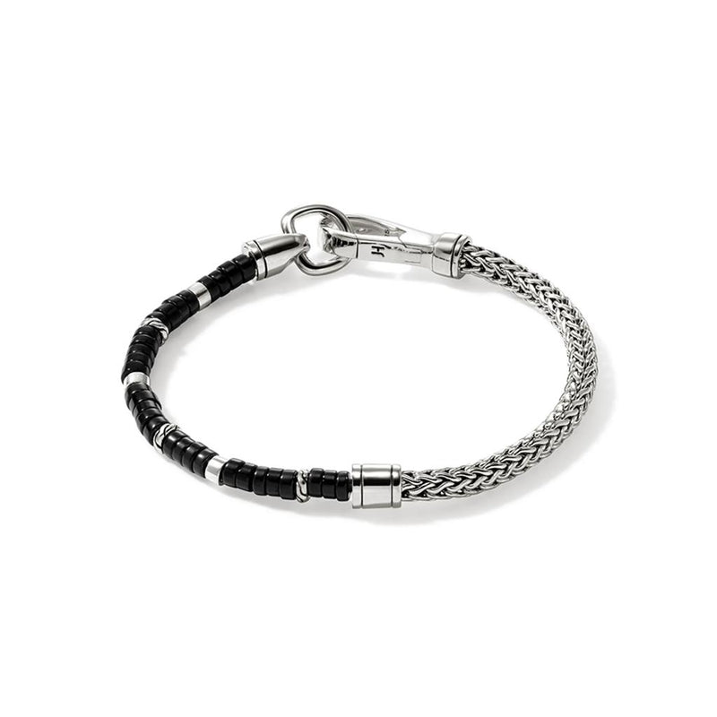 John Hardy Sterling Silver and Black Onyx Heishi Chain Bracelet