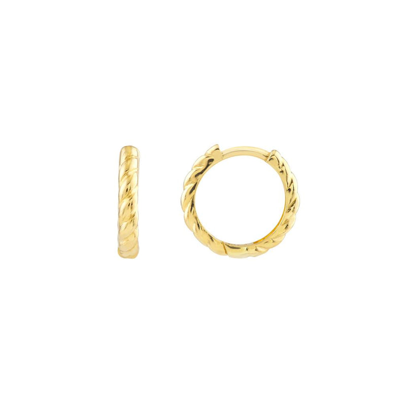 Davis Classics 14k Yellow Gold Ribbed Polished Huggie Hoop Earrings
