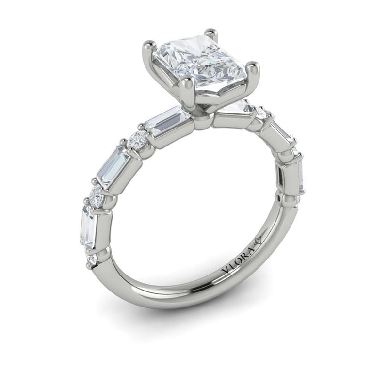 Vlora 14k White Gold Classic Collection Emerald-Cut Diamond Engagement Ring Setting