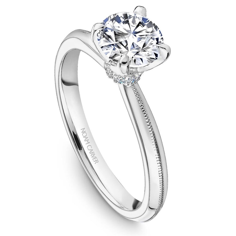 Noam Carver 14k White Gold Solitaire Engagement Ring Setting with Diamond Accents