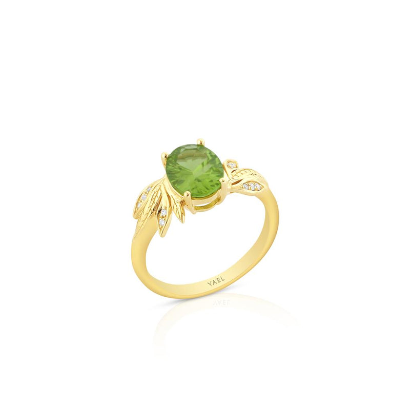Yael 14k Yellow Gold Floral Collection Peridot and Diamond Fashion Ring