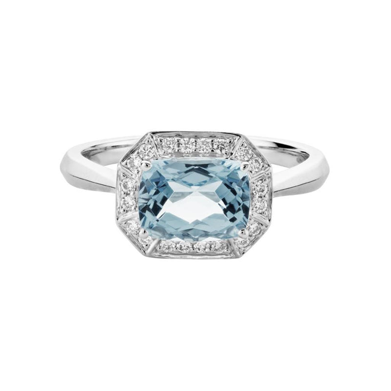 Davis Classics 14k White Gold Aquamarine and Diamond Halo Ring