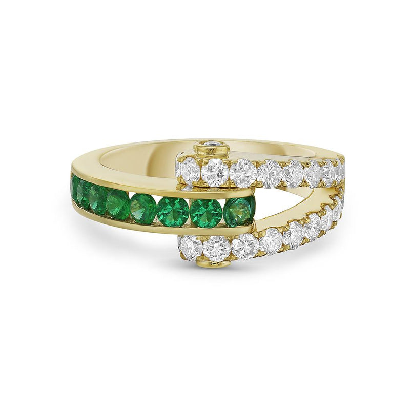 Charles Krypell 18k Yellow Gold Emerald and Diamond Loop Design Fashion Ring