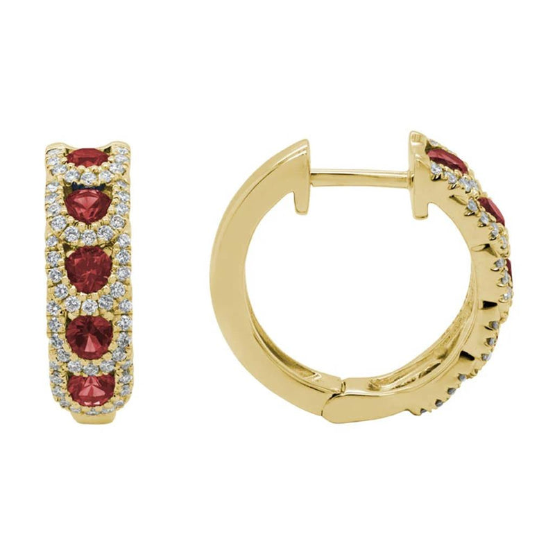 Davis Classics 14k Yellow Gold Ruby and Diamond Halo Hoop Earrings