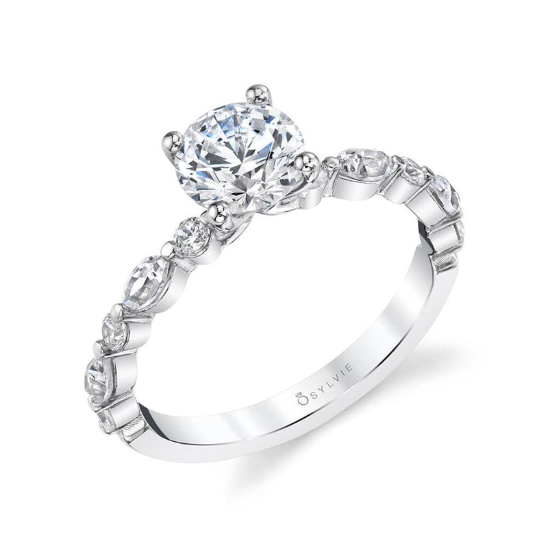Sylvie 14k White Gold Semi Mount with Round and Marquise Diamond Accents