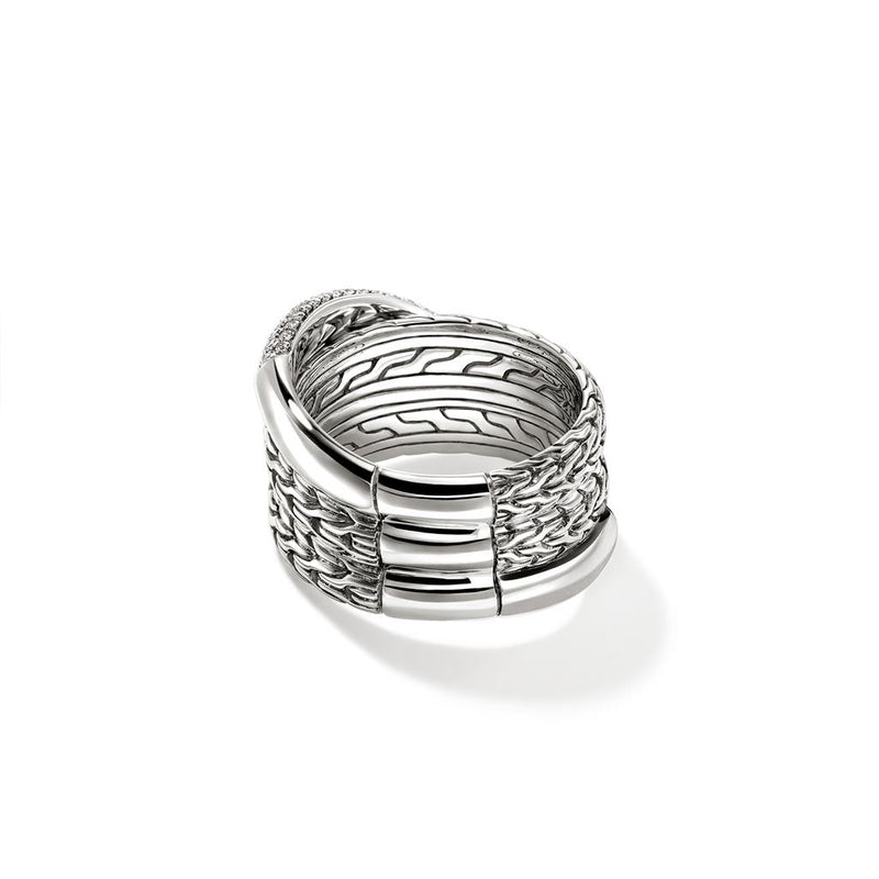 John Hardy Sterling Silver Essential Pavé Diamond Crossover Ring