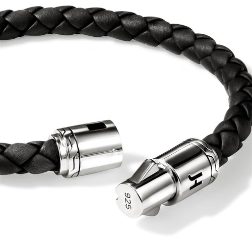 John Hardy Sterling Silver Woven Black Leather Bracelet