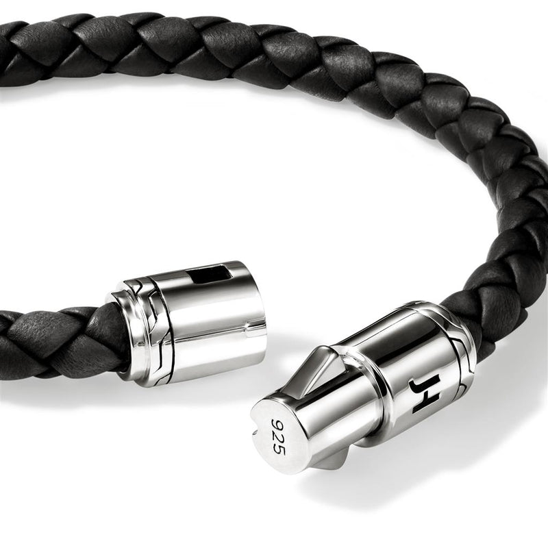 John Hardy Sterling Silver Woven Black Leather Bracelet