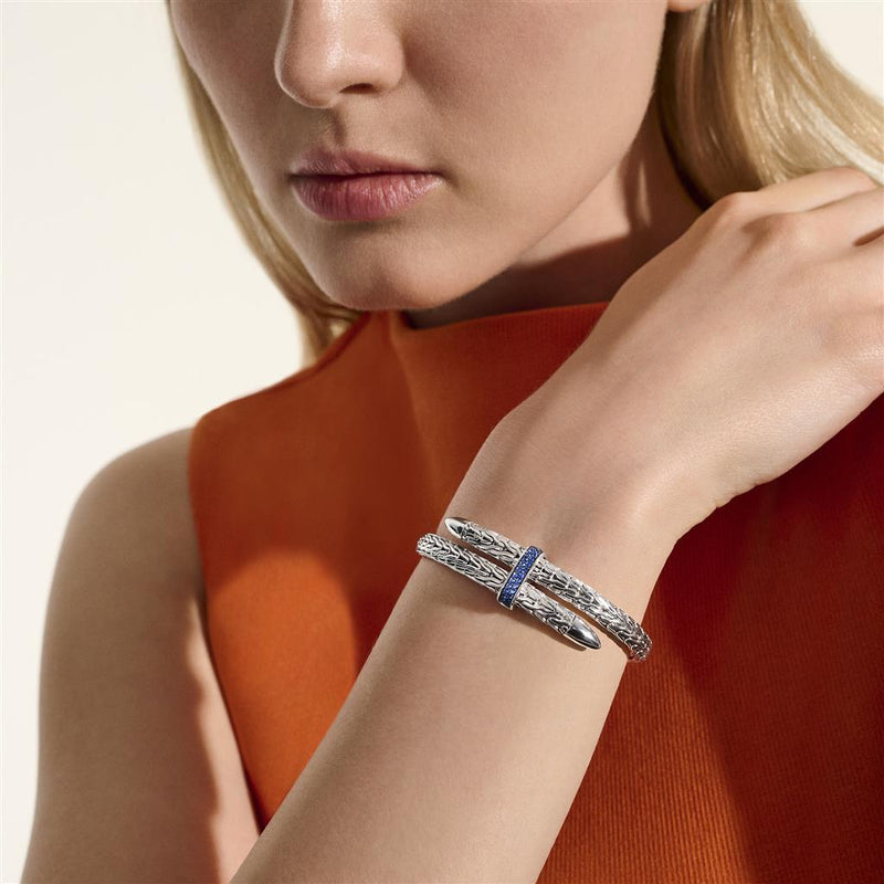 John Hardy Sterling Silver Spear Flex Cuff Sapphire Bracelet