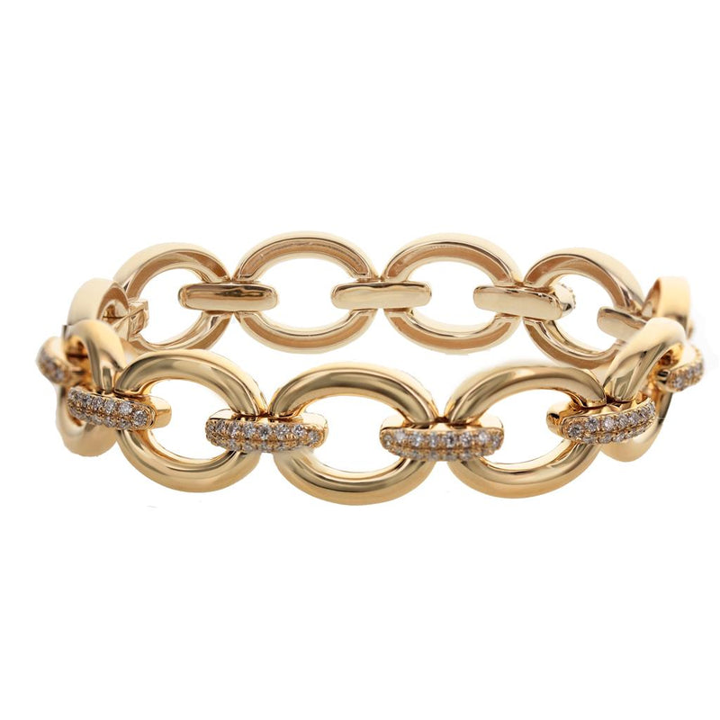 Davis Classics 18k Yellow Gold Oval Link Diamond Bracelet