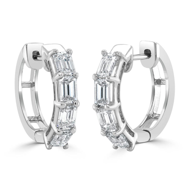 Davis Classics 14k White Gold Emerald-Cut Diamond Hoop Earrings