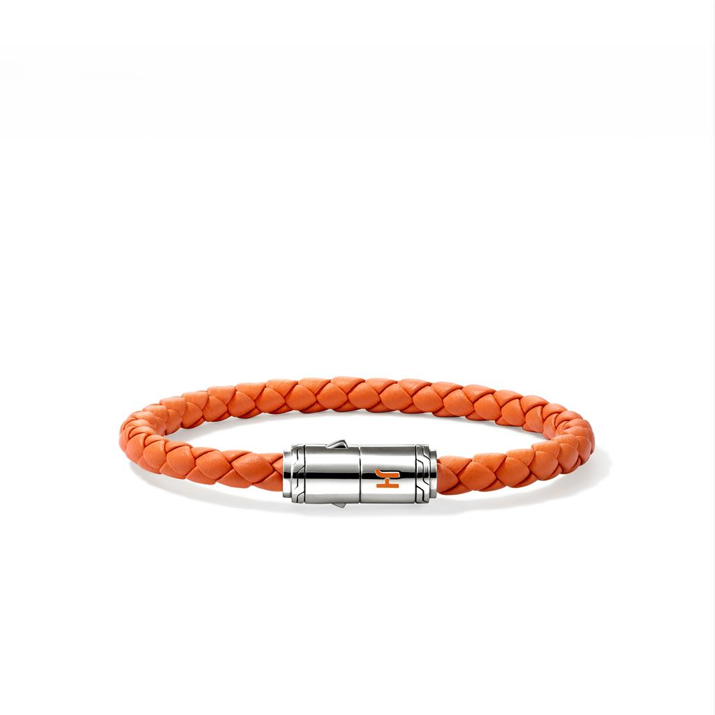John Hardy Sterling Silver Woven Orange Leather Bracelet