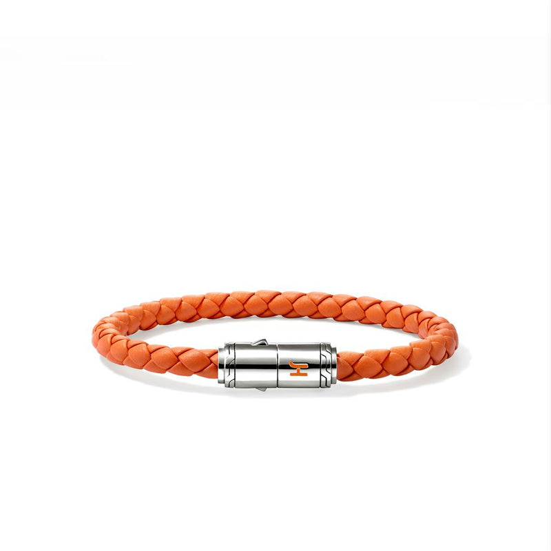 John Hardy Sterling Silver Woven Orange Leather and Enamel Bracelet