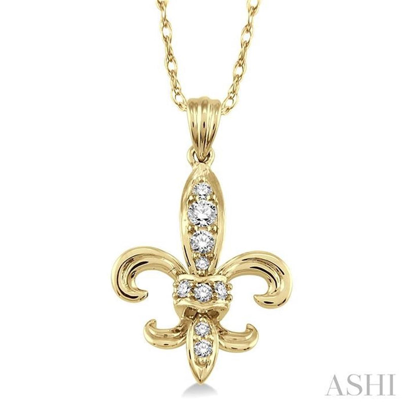Davis Classics 14k Yellow Gold Diamond Fleur de Lis Pendant Necklace