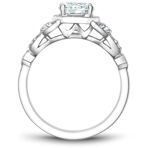 Noam Carver 14k White Gold Vintage Floral Design Engagement Ring Setting with Milgrain Detail