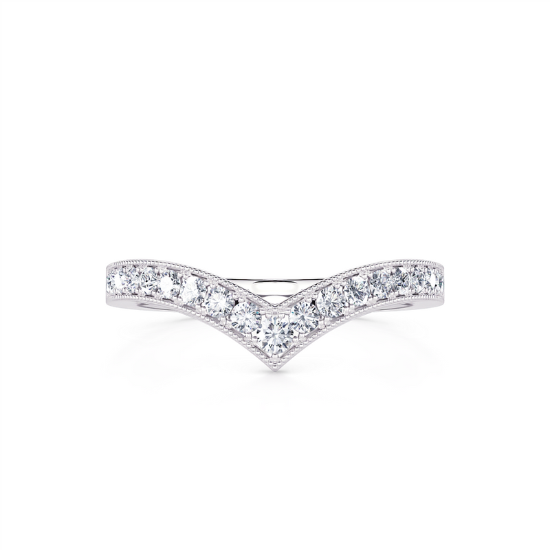 Davis Classics Women's 14k White Gold V-Design Contour Diamond Wedding Band