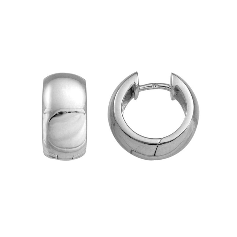 Davis Classics Sterling Silver Rhodium-Plated Rounded Hoop Earrings
