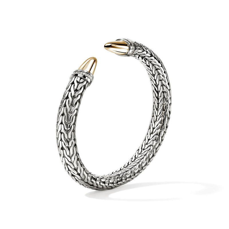 John Hardy Sterling Silver and 14k Yellow Gold Spear 50 Flex Diamond Cuff