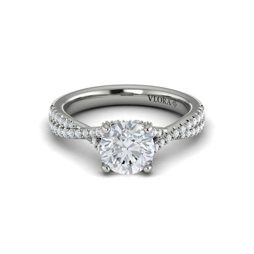 Vlora 14k White Gold Cathedral Design Semi-Mount with Crossover Baguette and Round Brilliant Diamonds