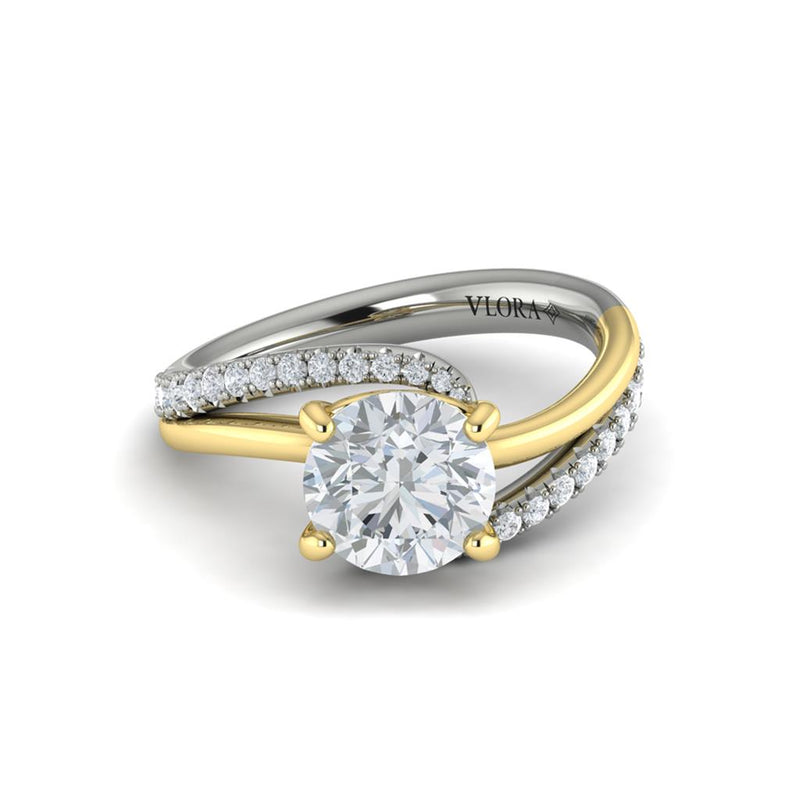 Vlora 14k White and Yellow Gold Classic Collection Bypass Diamond Engagement Ring Setting