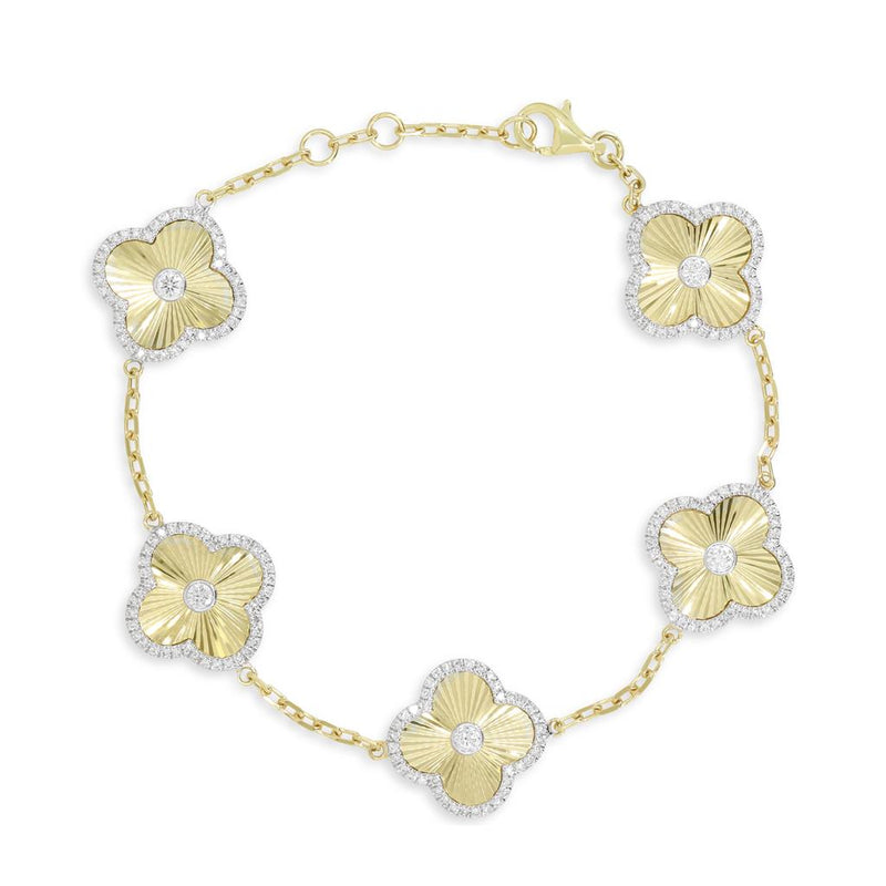 Madison L 14k Yellow Gold Halo Starburst Clover Station Diamond Bracelet