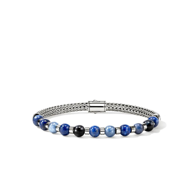 John Hardy Sterling Silver Kyanite, Lapis Lazuli, Black Onyx, Blue Tiger Eye, and Sodalite Beaded Bracelet