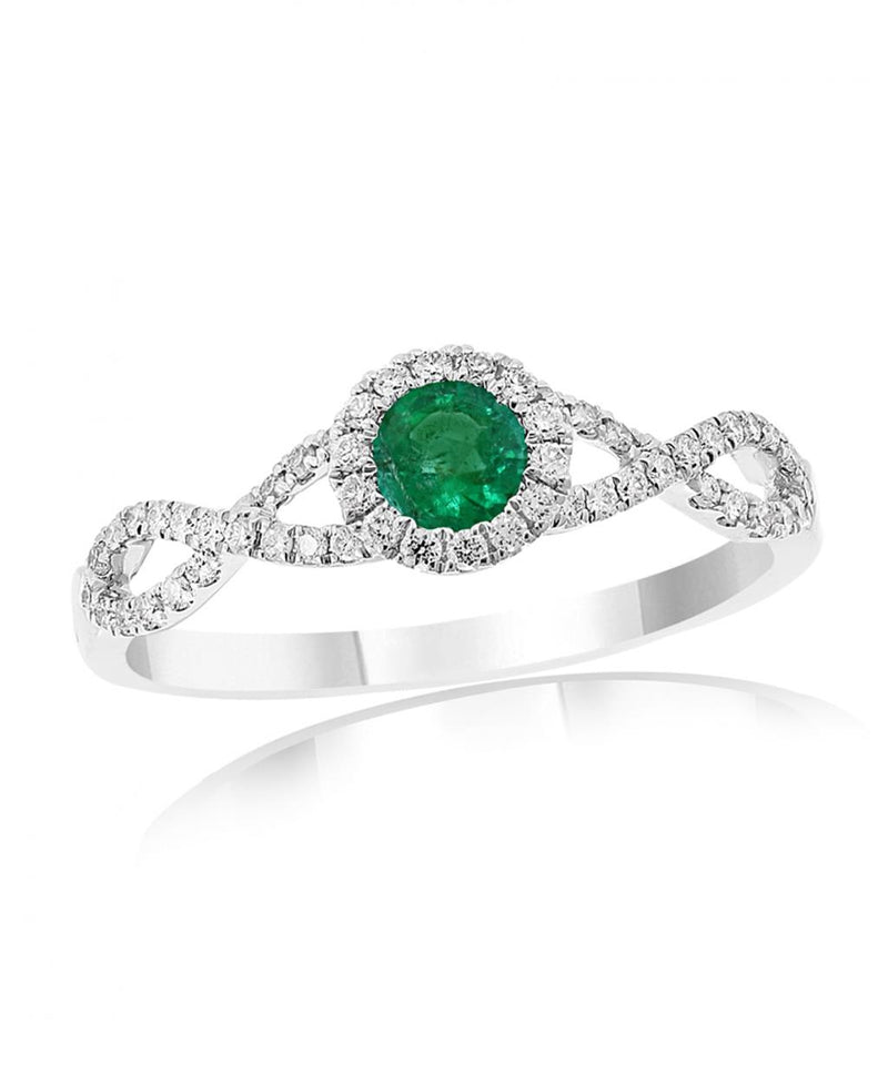 Davis Classics 14k White Gold Emerald and Diamond Halo Crossover Ring