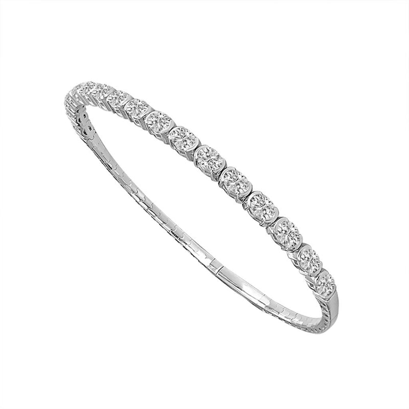 Davis Classics 14k White Gold Flexie Collection Oval Diamond Bangle Bracelet