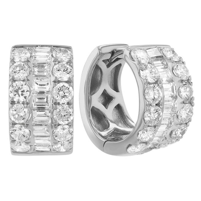 Davis Classics 18k White Gold Diamond Huggie Hoop Earrings