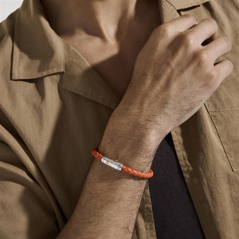 John Hardy Sterling Silver Woven Orange Leather and Enamel Bracelet