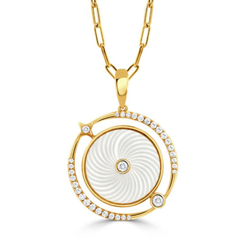 Doves 18k Yellow Gold Ondelle Collection Mother of Pearl and Diamond Circle Pendant