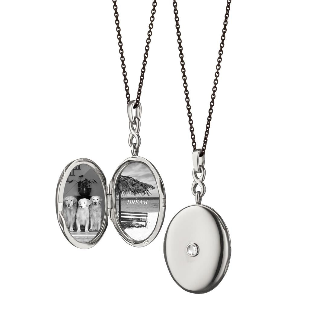 Monica Rich Kosann Sterling Silver Infinity Locket Necklace with White Sapphires