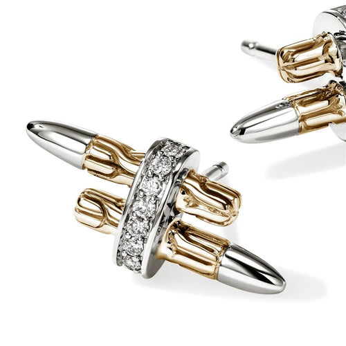 John Hardy 14k Yellow Gold and Sterling Silver Spear Diamond Stud Earrings