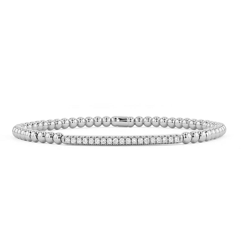 Davis Classics 18k White Gold Couture Diamond Bar Bead Stretch Bangle Bracelet