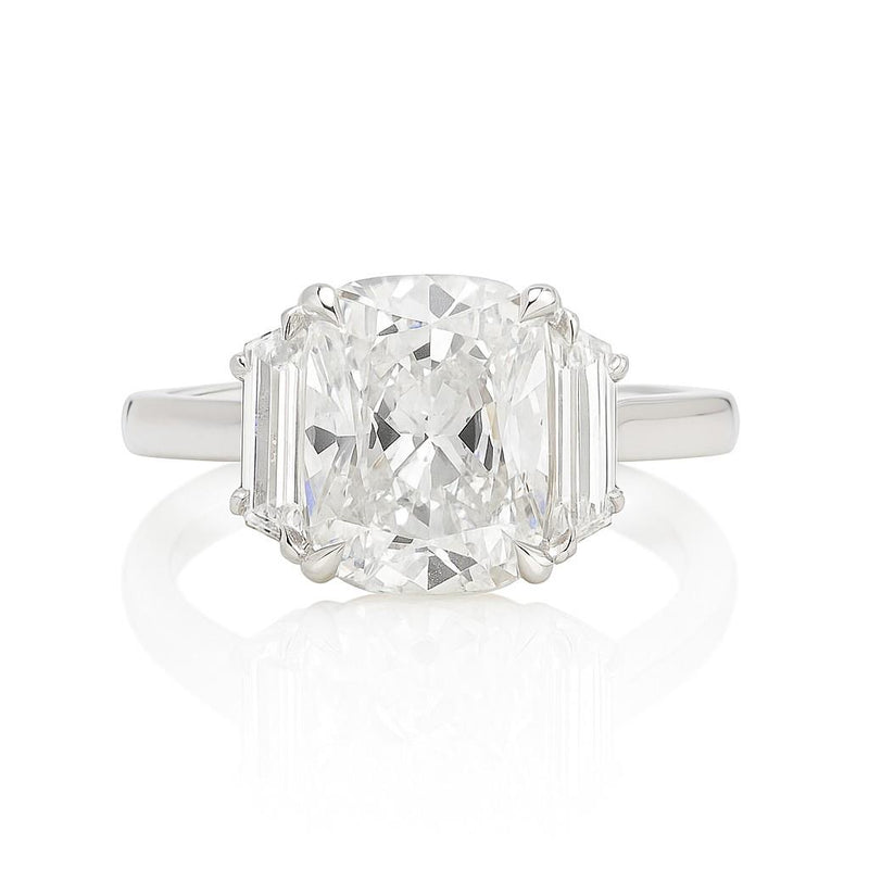 Davis Classics Platinum Three-Stone Cushion-Cut Diamond Proposal-Ready Engagement Ring