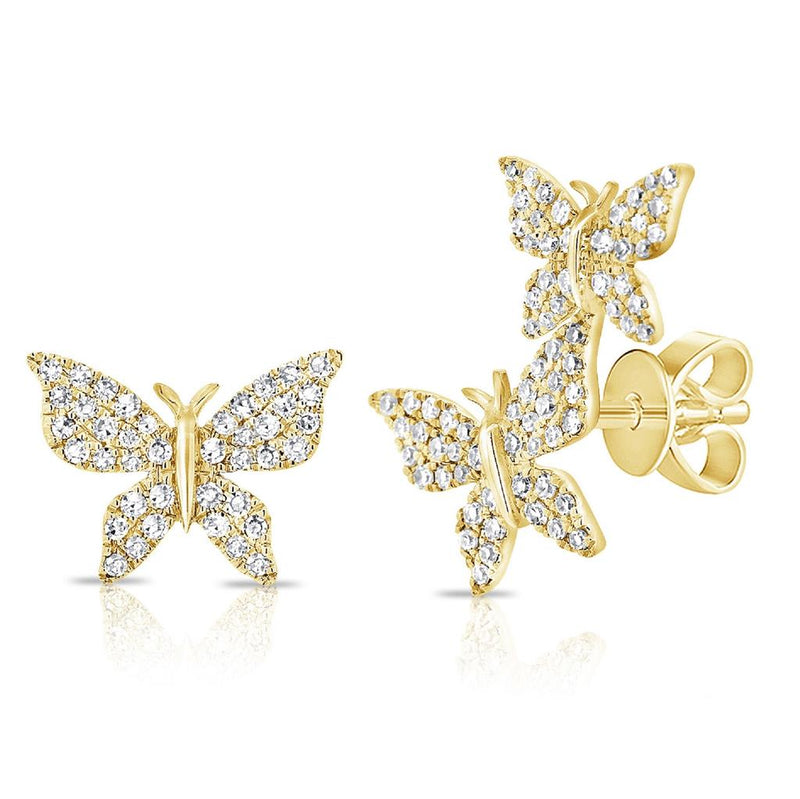 Davis Classics 14k Yellow Gold Mismatched Diamond Butterfly Stud Earrings