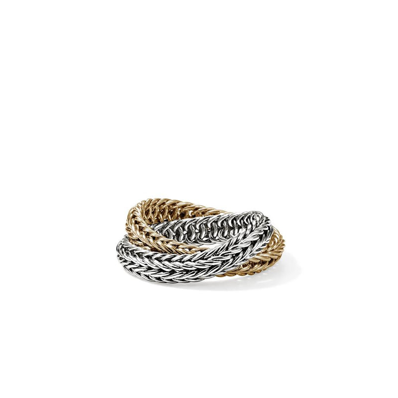 John Hardy 14k Yellow Gold and Sterling Silver Kami Chain Crossover Ring