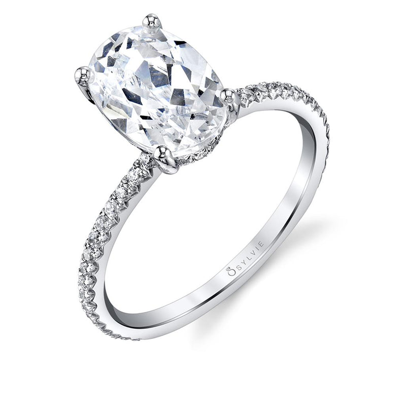 Sylvie 14k White Gold Classic Style Engagement Ring Setting with Hidden Halo