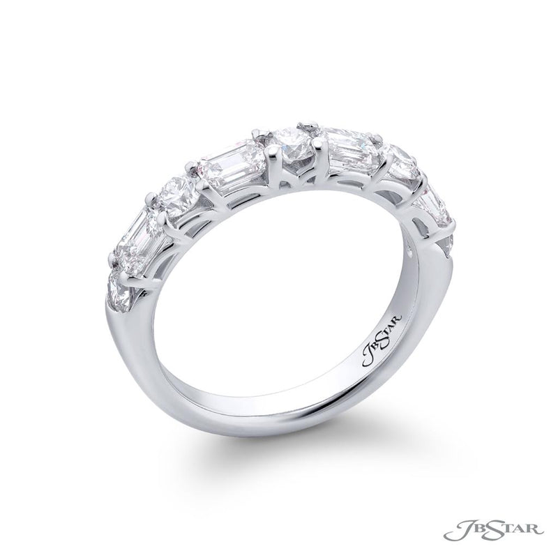 JB Star Women’s Platinum Trellis Diamond Band with Round and Emerald Accents