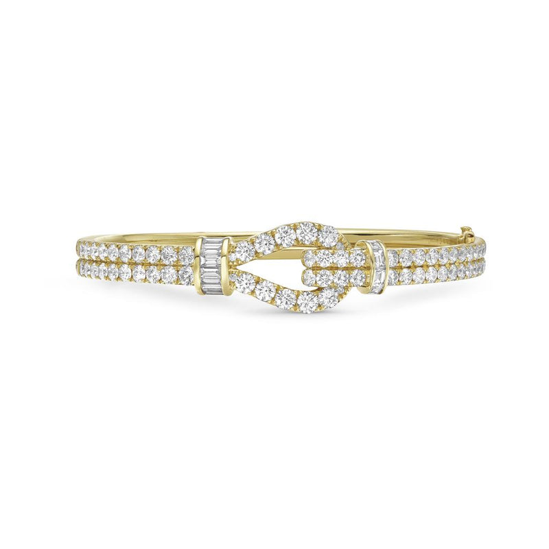 Charles Krypell 18k Yellow Gold Asymmetrical Knot Diamond Bangle Bracelet