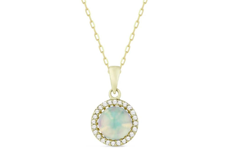 Madison L 14k Yellow Gold Halo Design Laboratory-Created Opal Gemstone Pendant