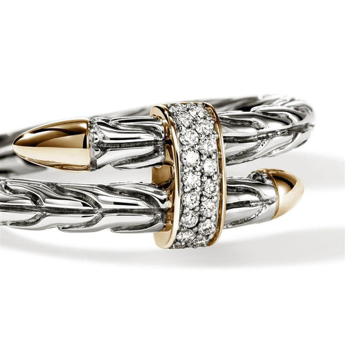 John Hardy Sterling Silver and 14k Yellow Gold Spear Diamond Ring