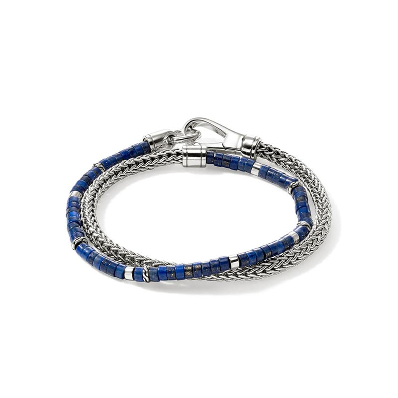 John Hardy Lapis Lazuli and Sterling Silver Heishi Chain Wrap Bracelet