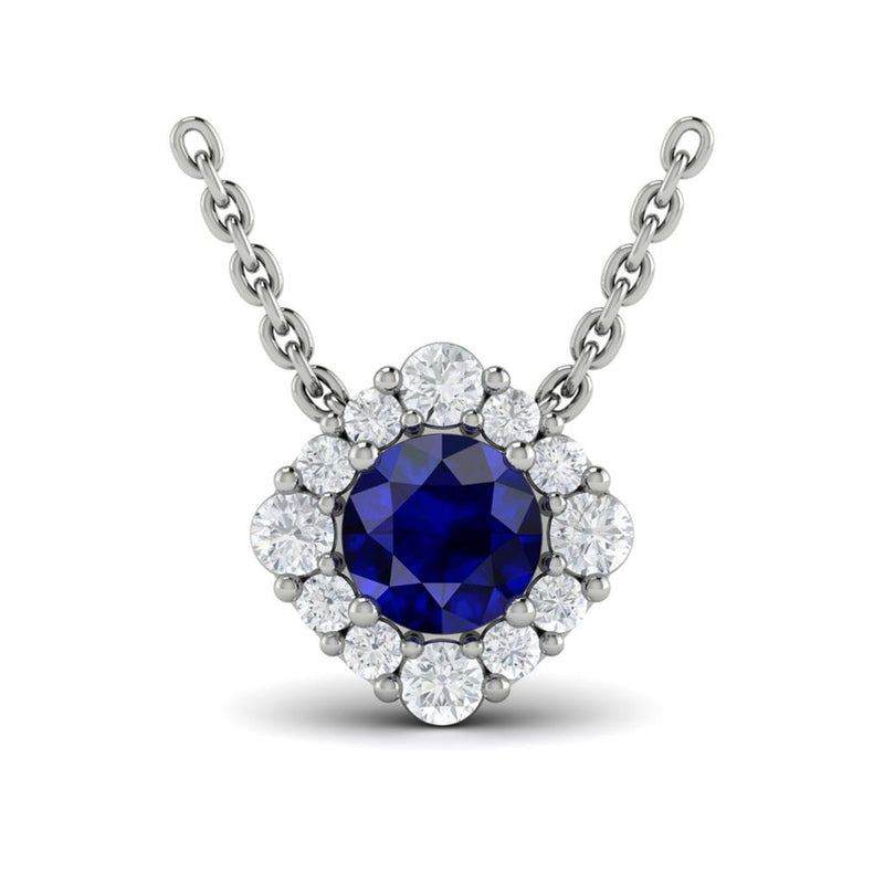 Vlora 14k White Gold Halo Design Sri Lanka Sapphire Pendant Necklace