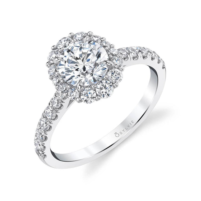 Sylvie 14k White Gold Oval Halo Design Engagement Ring Setting