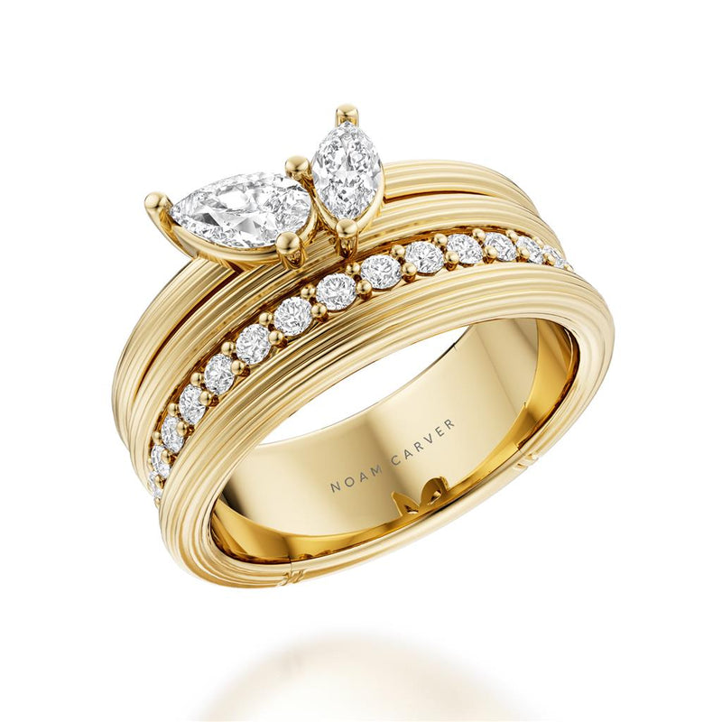 Noam Carver 14k Yellow Gold Rae Collection Frosted Textured Diamond Station Fashion Ring