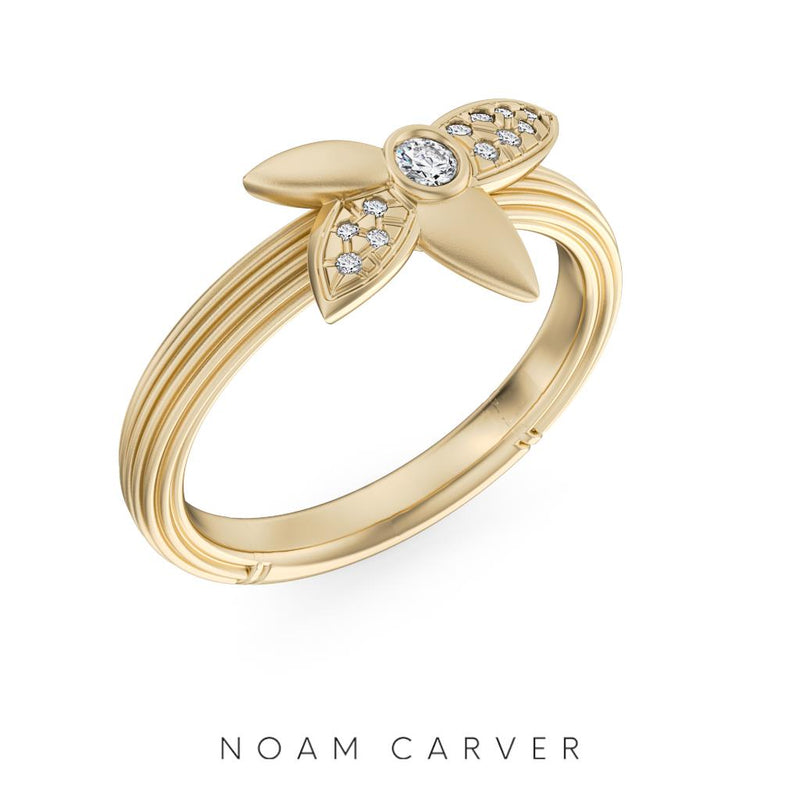 Noam Carver 14k Yellow Gold Rae Collection Frosted Floral Diamond Fashion Ring