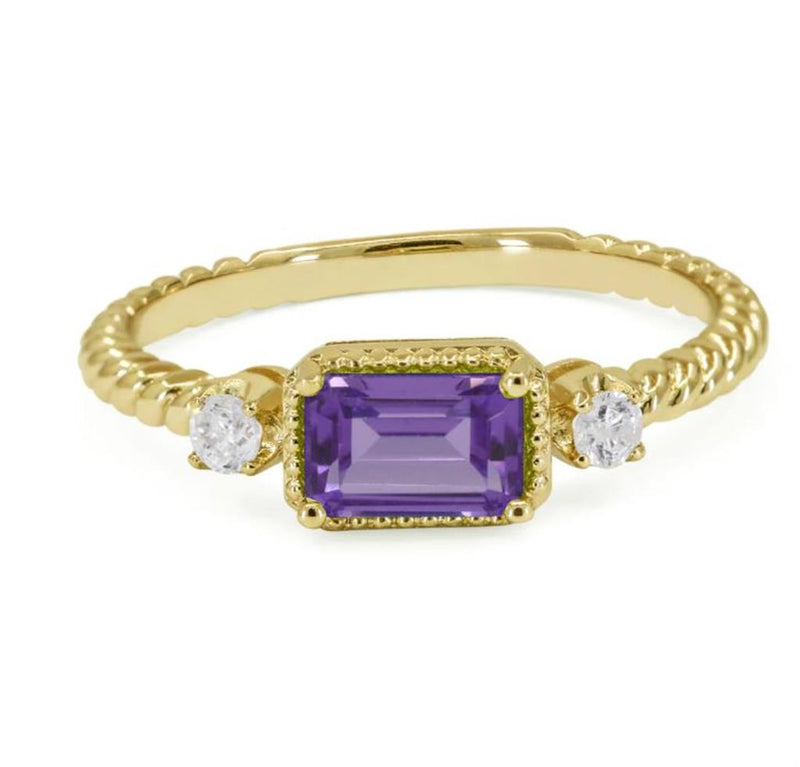 Madison L 14k Yellow Gold Stackable Amethyst and Diamond Fashion Ring